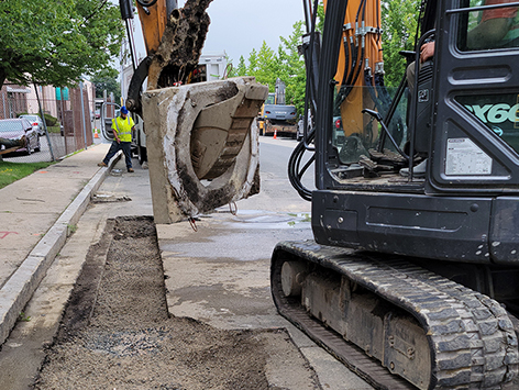 <b>Relocation of HEX manhole C19BA-203:</b>  Removed old manhole vault and conduits.  The right-of-way is being reused to install new (11) 4 inch duct bank.