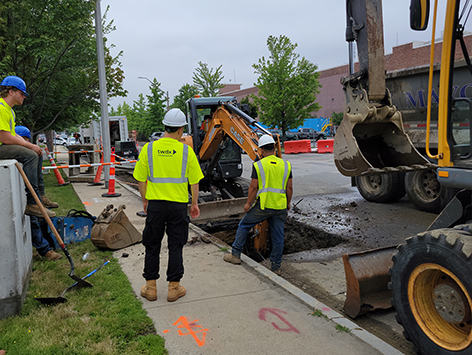 <b>Relocation of HEX manhole C19BA-203:</b>  New pit is dug for new 4'x4'x4'D vault which will replace and relocate HEX manhole C19BA-203 to its new location.